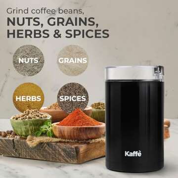 Kaffe One-Touch Coffee Grinder Electric w/Cleaning Brush (3 oz) - Coffee Grinders for Home Use - Up to 12 Cups of Coffee per Grind - Easy On/Off Coffee Bean Grinder - Black