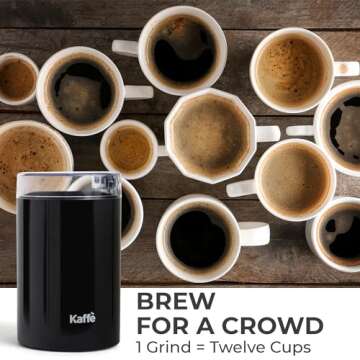 Kaffe One-Touch Coffee Grinder Electric w/Cleaning Brush (3 oz) - Coffee Grinders for Home Use - Up to 12 Cups of Coffee per Grind - Easy On/Off Coffee Bean Grinder - Black