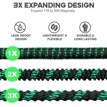 Expandable Garden Hose 50 ft Water Hose with 10 Function Spray Nozzle, Lightweight Flexible Hose with 3/4 Inch Solid Fittings and 4-Layer Latex Core, 50ft Retractable Stretch Hose - Black & Green