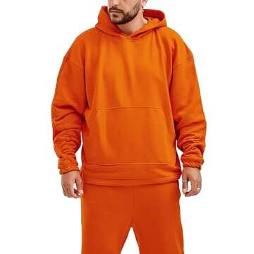 JIHUILAI Orange Sweatsuit For Men 2 Piece Hoodies With Sweatpants Sets Casual Running Jogging Sport Men TrackSuits M