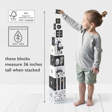 Wee Gallery Nesting Blocks - Woodland Animals and Numbers, Black and White Stacking and Building Toy for Toddlers and Kids, Motor Skills, Creative Play and Problem Solving for Children (Age 2 and up)