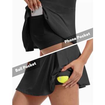 FitsT4 Sports 16" Tennis Golf Skorts Skirts for Women 4 Pockets UPF50+ High Waisted Athletic Casual Workout Running Skirt Black S