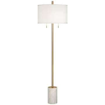 Possini Euro Design Milan Modern Luxe Italian Style Floor Lamp Standing 64" Tall Gold Metal Column Marble Base White Linen Drum Shade Decor for Living Room Reading House Bedroom Family Home