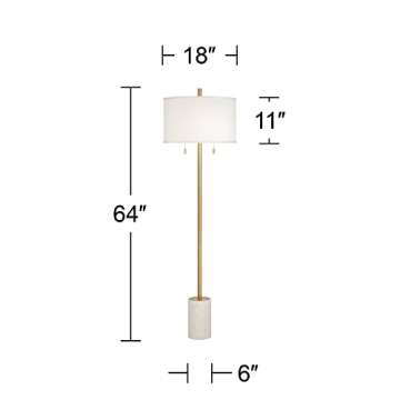 Possini Euro Design Milan Modern Luxe Italian Style Floor Lamp Standing 64" Tall Gold Metal Column Marble Base White Linen Drum Shade Decor for Living Room Reading House Bedroom Family Home