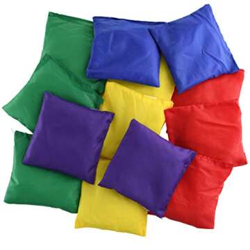 PREXTEX Nylon Bean Bags - 3-Inch Set of 12 in Red, Yellow, Green, Blue, Orange, Purple - Durable Material for Toss Games - Ideal for Barbecues, Tailgates, Reunions, and Parties - Fun for All Ages