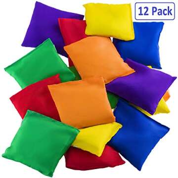 PREXTEX Nylon Bean Bags - 3-Inch Set of 12 in Red, Yellow, Green, Blue, Orange, Purple - Durable Material for Toss Games - Ideal for Barbecues, Tailgates, Reunions, and Parties - Fun for All Ages