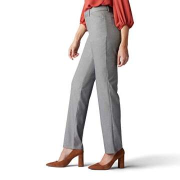 Lee Women's Wrinkle Free Relaxed Fit Straight Leg Pant, Ash Heather, 2