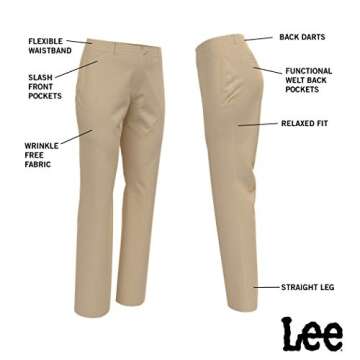 Lee Women's Wrinkle Free Relaxed Fit Straight Leg Pant, Ash Heather, 2