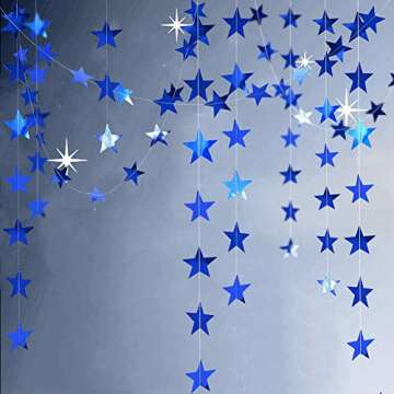 Decor365 Reflective Blue Star Garlands Streamer/Bunting/Backdrop Party Decoration Stars Hanging Decor for Frozen Birthday/Blue Silver Wedding/Engagement/Royal Baby Shower/Kids Room/Home Decorations