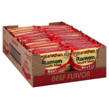 Maruchan Ramen Beef, Instant Ramen Noodles, Ready to Eat Meals, 3 Oz, 24 Count