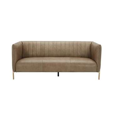 Amazon Brand - Rivet Frederick Mid Century Channel Tufted Sofa Couch, 77.5"W, Taupe Leather