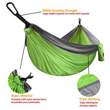 Gold Armour Camping Hammock - XL Double Hammock Portable Hammock Camping Accessories Gear for Outdoor Indoor with Tree Straps, USA Based Brand (Lime Green and Gray)