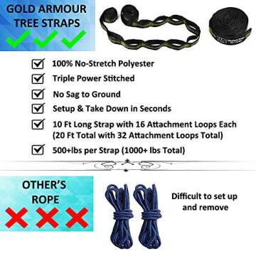 Gold Armour Camping Hammock - XL Double Hammock Portable Hammock Camping Accessories Gear for Outdoor Indoor with Tree Straps, USA Based Brand (Lime Green and Gray)