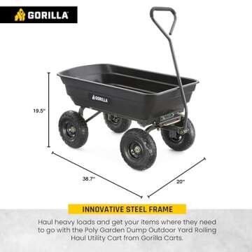 Gorilla Carts Utility Cart with Steel Frame, 600 Pound Capacity, and 10 Inch Tires