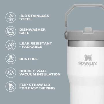 FlipStay Refreshed with STANLEY IceFlow Stainless Steel Tumbler w/ Straw - Insulated Water Bottle for Home, Office, or Car