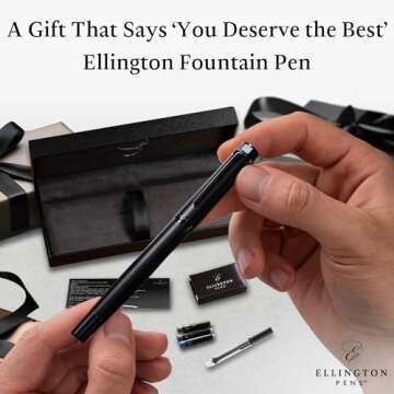 Ellington Pens Luxury Fountain Pen Set- Fountain Pens for Writing - Smooth Fine Nib - Includes Refillable Ink Converter, 3 Ink Cartridges [Black & Blue], Gift Box - Elegant Calligraphy