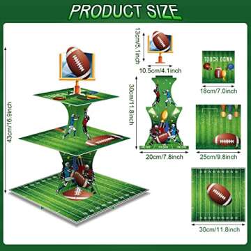 Tiamon Super Football Bowl Party Decoration Football Cupcake Stand 3 Tier Dessert Tower Super Soccer Bowl Sports Stadium Decor Mini Cake Stand for Kids Boys Teenagers Sport Party Supplies