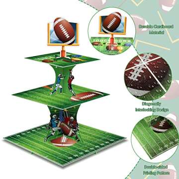 Tiamon Super Football Bowl Party Decoration Football Cupcake Stand 3 Tier Dessert Tower Super Soccer Bowl Sports Stadium Decor Mini Cake Stand for Kids Boys Teenagers Sport Party Supplies