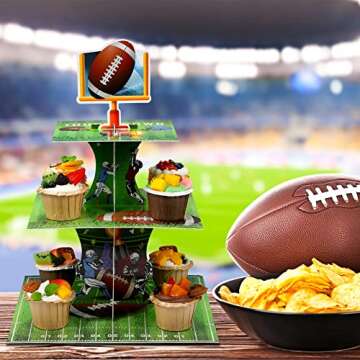 Tiamon Super Football Bowl Party Decoration Football Cupcake Stand 3 Tier Dessert Tower Super Soccer Bowl Sports Stadium Decor Mini Cake Stand for Kids Boys Teenagers Sport Party Supplies