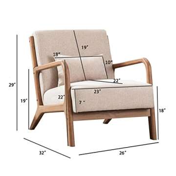 INZOY Upholstered Living Room Chairs with Wood Frame, Mid Century Modern Accent Chairs with Waist Cushion, Reading Armchair for Bedroom Sunroom