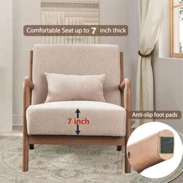 INZOY Upholstered Living Room Chairs with Wood Frame, Mid Century Modern Accent Chairs with Waist Cushion, Reading Armchair for Bedroom Sunroom