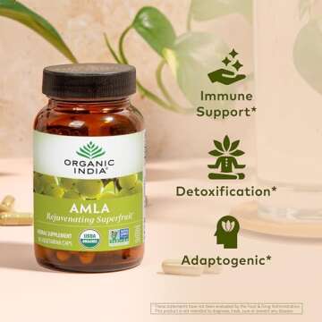 ORGANIC INDIA Amla Capsules Organic - Indian Gooseberry Herbal Vitamin Supplement, Amla Supplement, Immune Support, Vegan, Gluten-Free, Ayurvedic, Antioxidant, Non-GMO - 90 Capsules