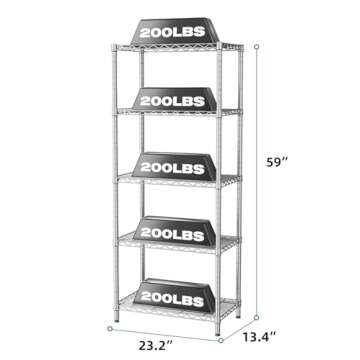 SINGAYE 5 Tier Storage Garage Shelving Units Heavy Duty Wire Shelves Pantry Metal for Pantry Closet Kitchen Laundry Bathroom Organizers Shelf Home Shop Rack 14" Dx 24" W x 59.5" H Silver