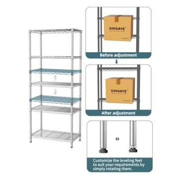 SINGAYE 5 Tier Storage Garage Shelving Units Heavy Duty Wire Shelves Pantry Metal for Pantry Closet Kitchen Laundry Bathroom Organizers Shelf Home Shop Rack 14" Dx 24" W x 59.5" H Silver