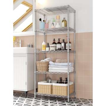 SINGAYE 5 Tier Storage Garage Shelving Units Heavy Duty Wire Shelves Pantry Metal for Pantry Closet Kitchen Laundry Bathroom Organizers Shelf Home Shop Rack 14" Dx 24" W x 59.5" H Silver