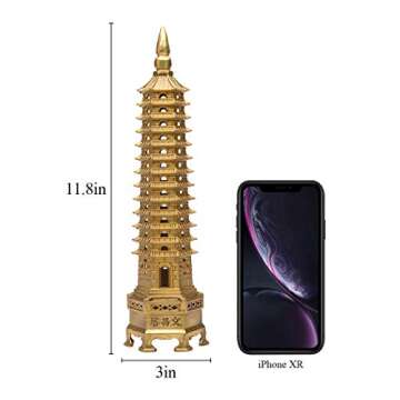 BRASSTAR Brass Feng Shui Statue Wenchang Pagoda Layer 13 Tower 11.8” Length Sculpture Office Home Desk Decor Artifacts Attract Career Fame Academic Wisdom Education Luck TQZDPT40