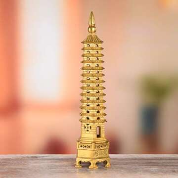 BRASSTAR Brass Feng Shui Statue Wenchang Pagoda Layer 13 Tower 11.8” Length Sculpture Office Home Desk Decor Artifacts Attract Career Fame Academic Wisdom Education Luck TQZDPT40