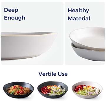 AmorArc 9.75'' Ceramic Large Pasta Bowls, 38oz Stoneware Flat Serving Bowls Set of 4, Oven,Microwave&Dishwasher Safe Bowls with Wavy Rim for Fruit Pasta Salad Meal, Matte White