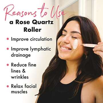 Rose Quartz Face Roller - Relaxation Gifts for Women, Skin Care Tools for Fine Lines and Wrinkles, Teenage Girl Gifts, Beauty Gift Ideas, Face Massager Tools, Facial Tools, Self Care Gifts for Women