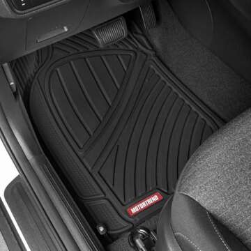 Motor Trend FlexTough Performance All Weather Rubber Car Mats with Cargo Liner - Full Set Front & Rear Floor Mats for Cars Truck SUV, Automotive Floor Mats (Black)