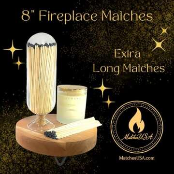 Extra Tall 11" Decorative Glass Matches Cloche | INCLUDES MATCHES!!! & Free Striker Strip!!! | Fireplace Candle Gift Set (BLACK)