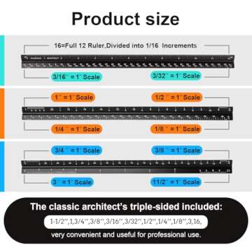 Architectural Scale Ruler, Imperial Measurements 12'', Laser-Etched Aluminum Architect Triangular Ruler Black for Architects, Students, Draftsman, and Engineers by mveohos