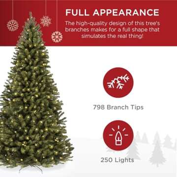 Best Choice Products 6ft Pre-Lit Spruce Artificial Holiday Christmas Tree for Home, Office, Party Decoration w/ 250 Incandescent Lights, 798 Branch Tips, Easy Assembly, Metal Hinges & Foldable Base