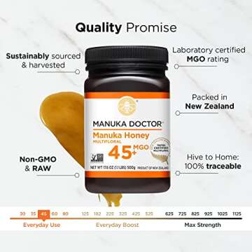 MANUKA DOCTOR - MGO 45+ Manuka Honey Multifloral, 100% Pure New Zealand Honey. Certified. Guaranteed. RAW. Non-GMO (17.6oz)