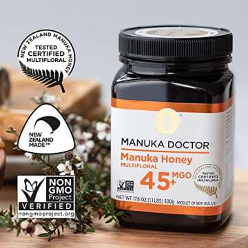 MANUKA DOCTOR - MGO 45+ Manuka Honey Multifloral, 100% Pure New Zealand Honey. Certified. Guaranteed. RAW. Non-GMO (17.6oz)