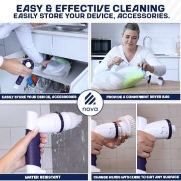 NOVA Electric Spin Scrubber Brush 2.0, Handheld Cordless Rechargeable Bathroom Spin Brush for Cleaning Tub/Tile/Floor/Sink/Window | Stronger Motor & Longer Battey w/ 6 Replaceable Cleaning Brush Heads