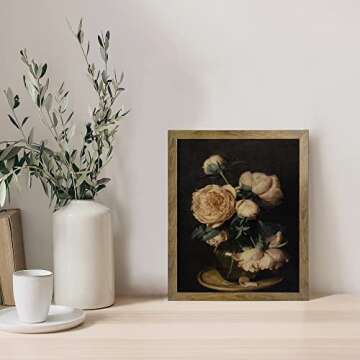 Framed Canvas Prints Wall Art Home Decor - Vintage Floral Wall Art Print Farmhouse Painting, Flower Pictures Decor Aesthetic Farmhouse Moody Wall Decor