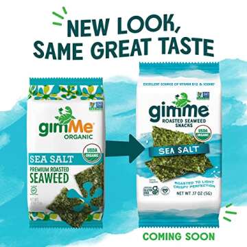 Gimme Seaweed - Sea Salt - 20 Count - Organic Roasted Seaweed Sheets - Keto, Vegan, Gluten Free - Great Source of Iodine & Omega 3’s - Healthy On-The-Go Snack for Kids & Adults