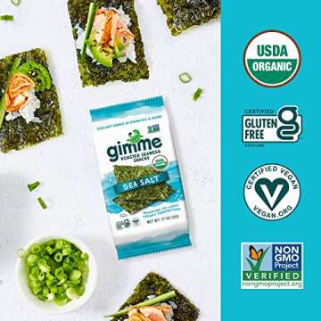 Gimme Seaweed - Sea Salt - 20 Count - Organic Roasted Seaweed Sheets - Keto, Vegan, Gluten Free - Great Source of Iodine & Omega 3’s - Healthy On-The-Go Snack for Kids & Adults