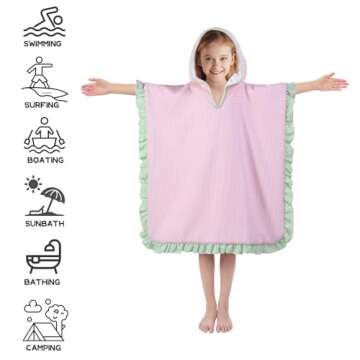 THOVSMOON Hooded Towels for Kids,Toddler Bath Towel Swim Cover Up for Ages 3-10 Girls Boys Pool Towels Soft Thick 30"x30" Microfiber Poncho Towel（Pink）