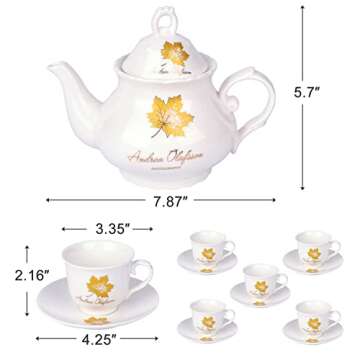 ZHONGSHENG Porcelain Tea Gift Sets, 13-Piece China Ceramic Coffee Set, Including 1 Teapot, 6 Teacups, 6 Saucers, Perfect for Coffee, Latte, Espresso, Afternoon Tea Party