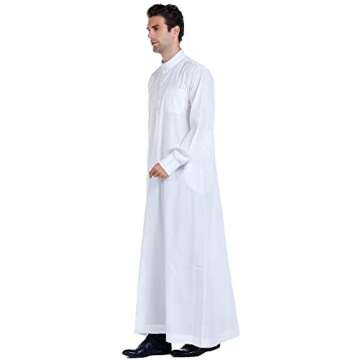 Wowdecor New Solid Color Robe Kaftan for Men, Thobe Long Gown Saudi Arabia Dubai Muslim Clothes Stand Collar Shirt