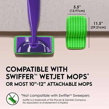 Reusable Floor Mop Pads - Swiffer Wet Jet Compatible Refills 2 Pack - Machine Washable, 12-inch Microfiber Mop Swiffer Wet Pads - Eco-Friendly Household Cleaning Supplies