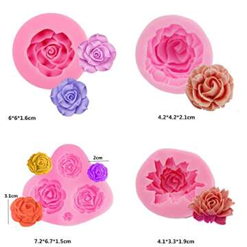 12 Pack Flower Mold Austin Rose Mold Rose Flower Handmade Soap Mold Peony Silicone Mold for Resin Candle Mold Peony Flower Cake Mold Candle Making Molds Soap Mold Peony Resin Mold