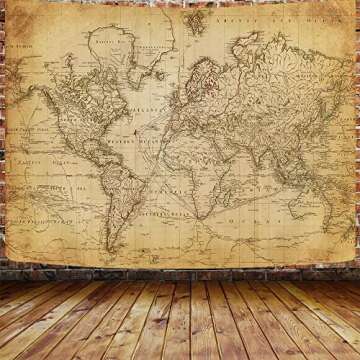 Old World Map Tapestry, Vintage World Map Geographical Distribution Tapestry Wall Hanging, Brown Historical Atlas Educational World Map Poster for Wall Classroom Bedroom Living Room Office 60x40 Inch