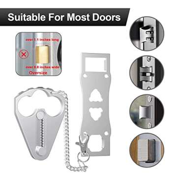 Portable Door Lock for Hotel Door Safety- Metal Hotel Door Locks for Travelers Security-Travel Door Lock Latches & Bolts for Additional Safety Prevent Unauthorized Entry, Silver